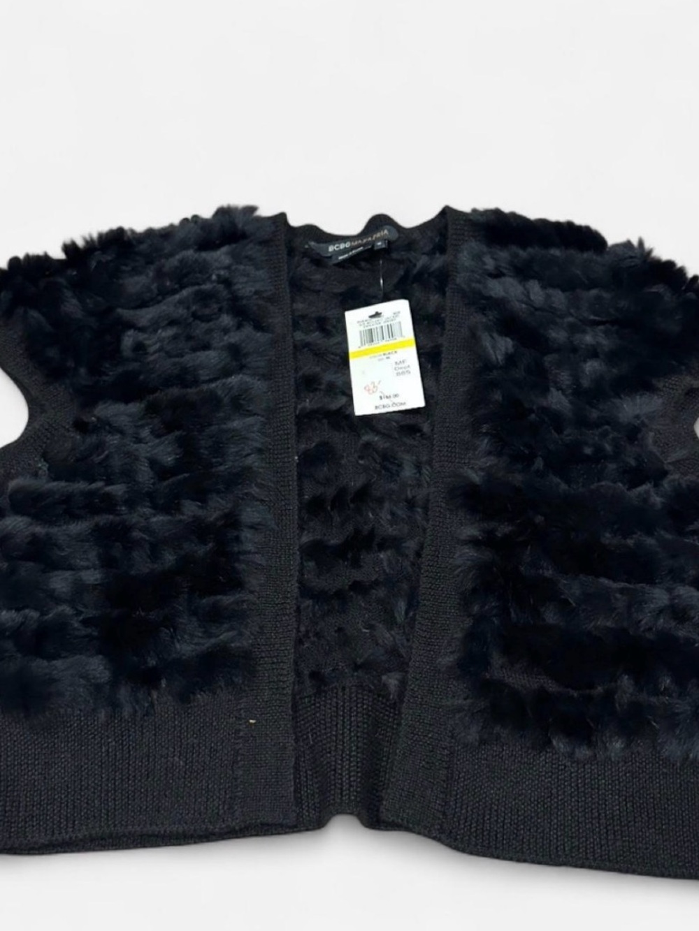 BCBGMaxAzria Black Faux-Fur Open Front Vest